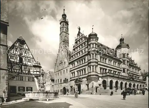 Rothenburg Tauber Rathaus mit Marktplatz und Herterichsbrunnen Kat. Rothenburg ob der Tauber