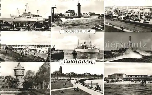 Cuxhaven Nordseebad Hafenpartie Ozeandampfer Leuchtturm Flut Wasserturm Promenade Strand Kat. Cuxhaven