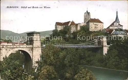Elbogen Tschechien Schloss und Bruecke von Westen Kat. Loket