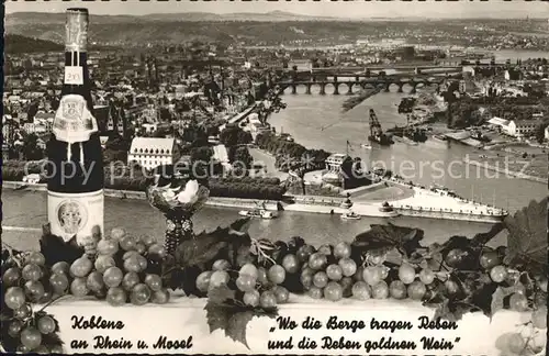 Koblenz Rhein Deutsches Eck Kaiser Wilhelm Denkmal Mosel Weinflasche Weintrauben Kat. Koblenz