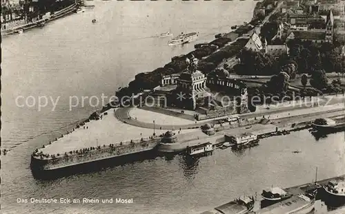 Koblenz Rhein Deutsches Eck an Rhein und Mosel Kaiser Wilhelm Denkmal Fliegeraufnahme Kat. Koblenz