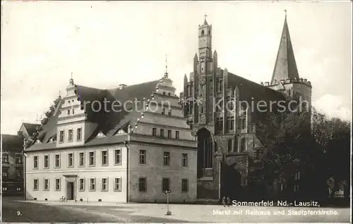 Sommerfeld Lubsko Markt mit Rathaus und Stadtpfarrkirche / Lubsko /Zary