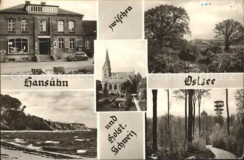 Hansuehn Gasthaus Zu den Linden Kirche Strand Waldpartie Kat. Wangels