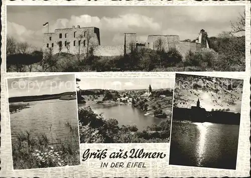 Ulmen Eifel mit Burgruine am Ulmener Maar Kat. Cochem