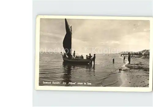 Bansin Ostseebad Die "Moewe" sticht in See Segelboot Strand Kat. Heringsdorf