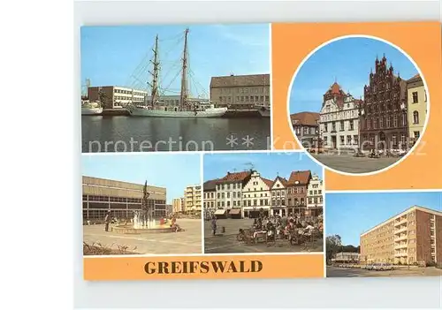Greifswald Mecklenburg Vorpommern Segelschulschiff Wilhelm Pieck Platz der Freundschaft Plastik HO Hotel Boddenhus Kat. Greifswald