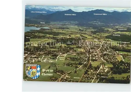 Prien Chiemsee Kneipp Luftkurort Bayerische Alpen Wappen Fliegeraufnahme Kat. Prien a.Chiemsee