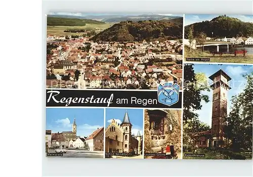 Regenstauf Panorama Regen Bruecke Aussichsturm Lourdes Grotte Schloss Marktplatz Kat. Regenstauf