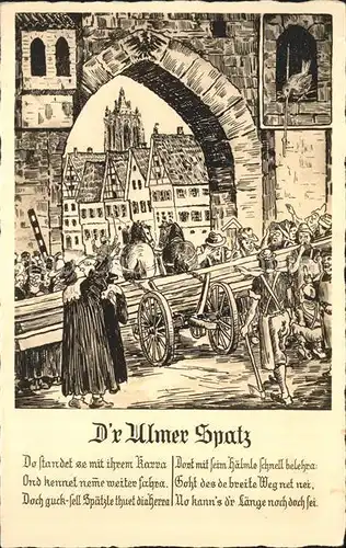 Ulm Donau Ulmer Spatz Belagerung der Stadt Zeichnung Kat. Ulm