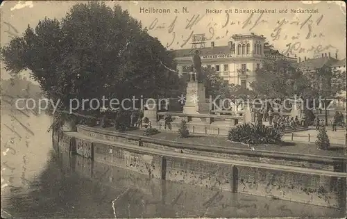 Heilbronn Neckar mit Bismarckdenkmal und Neckarhotel Kat. Heilbronn