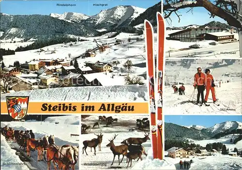 Steibis mit Rindalphorn und Hochgrat Ski Arena Schlittenfahrt Wildfuetterung Kat. Oberstaufen