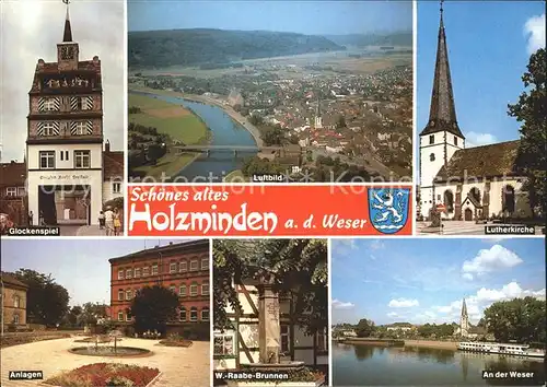 Holzminden Weser Glockenspiel Fliegeraufnahme Lutherkirche Anlagen Wilhelm Raabe Brunnen Weserpartie Kat. Holzminden