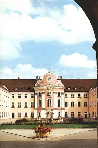 Metten Donau Benediktinerabtei Innenhof mit Karlsbrunnen und Festsaal Kat. Metten