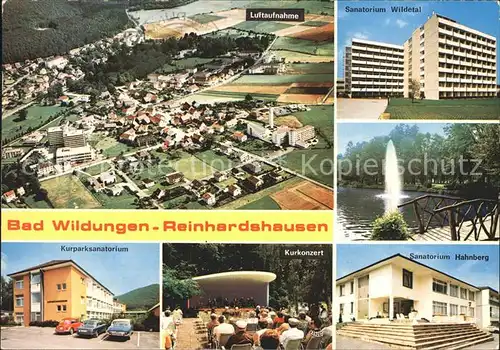 Reinhardshausen Fliegeraufnahme Sanatorium Wildetal und Hahnberg Kurparksanatorium Kurkonzert Fontaene / Bad Wildungen /Waldeck-Frankenberg LKR