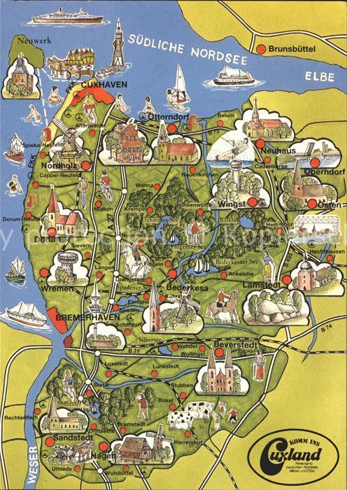 AK / Ansichtskarte Cuxhaven Nordseebad und Umgebung Landkarte Kat