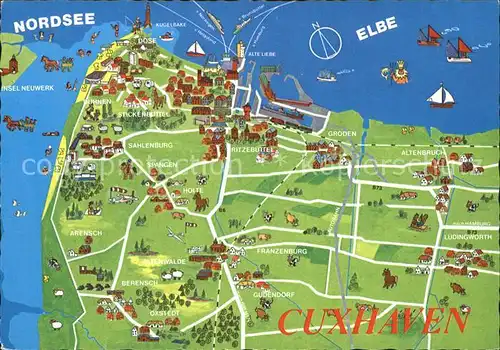 Cuxhaven Nordseebad und Umgebung uebersichtskarte Kat. Cuxhaven