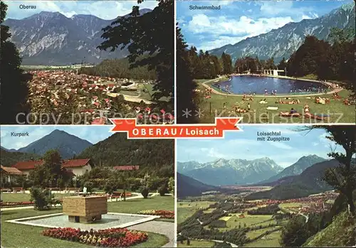Oberau Loisach Totalansicht Schwimmbad Kurpark Loisachtal mit Zugspitze Kat. Oberau