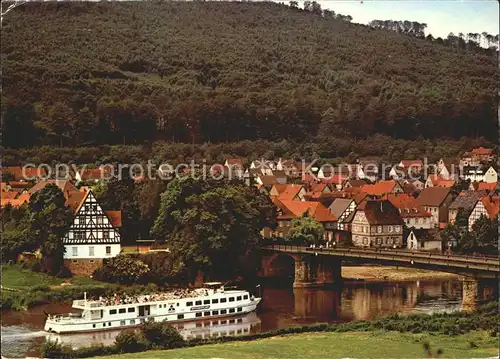 Oberweser Hessen Bruecke zwischen Rheinhardswand und Solling Fahrgastschiff Kat. Oberweser