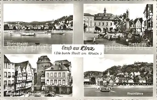 Linz Rhein Rheinpartie Marktplatz Burgplatz Rheinfaehre Kat. Linz am Rhein