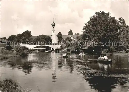 Gmund Tegernsee mit Bruecke und Kirchturm Kat. Gmund a.Tegernsee