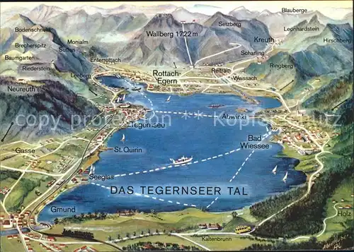 Tegernsee und Umgebung Panoramakarte Kat. Tegernsee