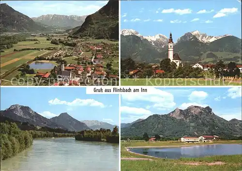 Flintsbach Inn Total mit Wendelstein Heuberg Kranzhorn Kaisergebirge und Dorf Kat. Flintsbach a.Inn