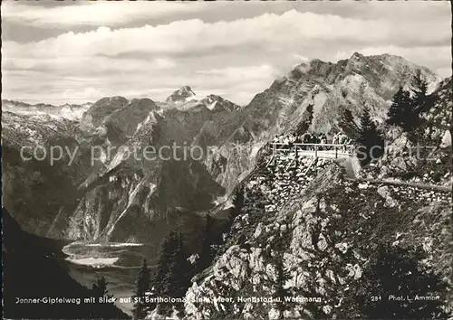 Berchtesgaden Jenner Gipfelweg mit St Bartholomae Stein Meer Hundstod Watzmann Kat. Berchtesgaden
