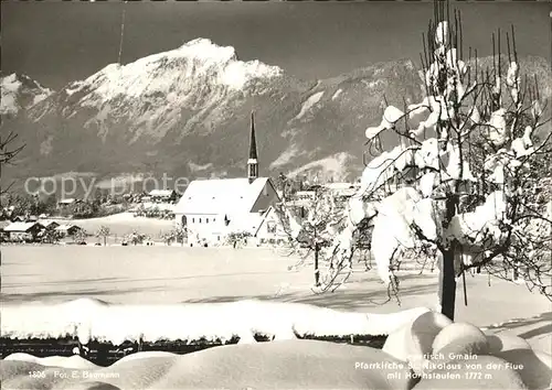 Bayerisch Gmain Pfarrkirche St Nikolaus von der Flue mit Hochstaufen Kat. Bayerisch Gmain