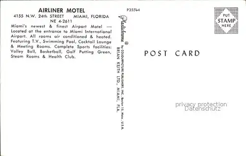 Miami Florida Airliner Motel Kat. Miami