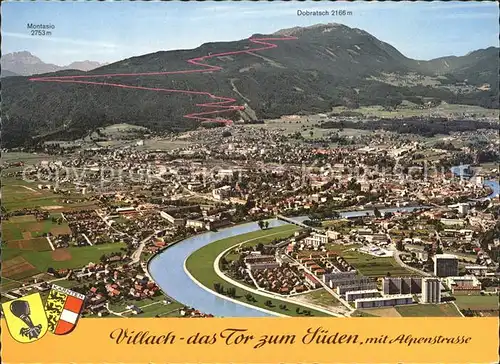Villach Kaernten mit Villacher Alpenstrasse und Dobratsch Fliegeraufnahme Kat. Villach