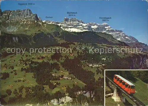 Braunwald GL Blick auf die Bergterrasse mit Bergbahn Kat. Braunwald