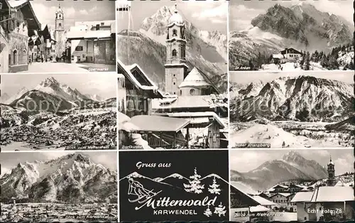 Mittenwald Karwendel Tirol Obermarkt Dorfkirche Hoher Kranzberg Wetterstein Dorfpartie Kat. Schwaz