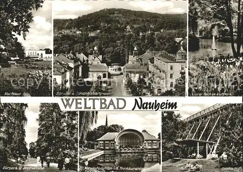 Bad Nauheim Kurhaus Sprudel und Johannisberg Teich Kurpark Promenade Konzertpavillon Saline Kat. Bad Nauheim