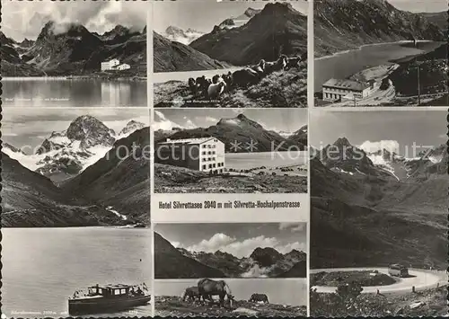 Silvretta Hotel Silvrettasee mit Hochmoderer Silvrettastausee Buingruppe Hochalpenstrasse Motorboot Pferde Kat. Silvretta