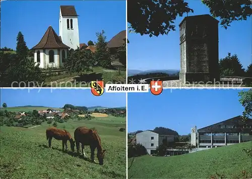 Affoltern Emmental Dorfkirche Denkmal auf Lueg Dorf Schulhaus Pferde Kat. Affoltern Emmental