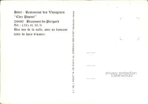 Beaumont du Perigord Hotel Restaurant des Voyageurs Chez Popaul Kat. Beaumont du Perigord