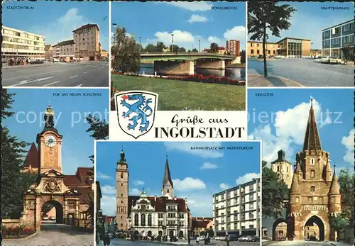 Ingolstadt Donau Rathausplatz Moritzkirche Kreuztor Hauptbahnhof Donaubruecke  Kat. Ingolstadt