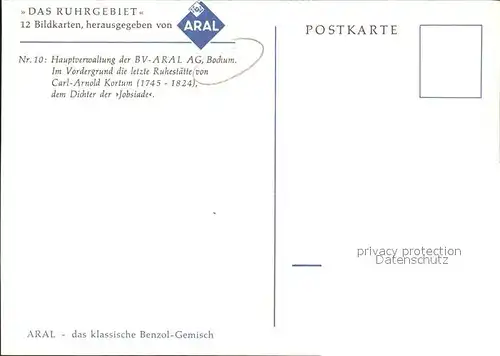 Bochum Hauptverwaltung BV ARAL AG letzte Ruhestaette Carl Arnold Kortum Kat. Bochum