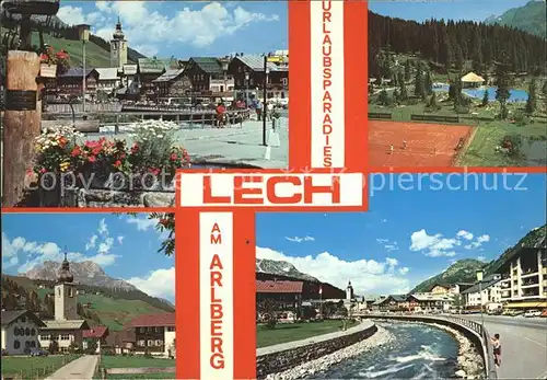 Lech Vorarlberg Ortsblick Tennisplatz Schwimmbad Kirche Lechpartie Kat. Lech