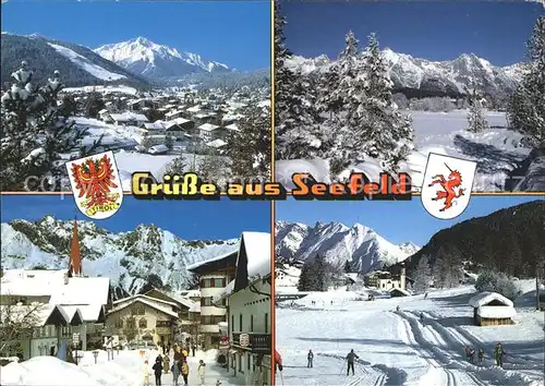 Seefeld Tirol mit Hocheder mit Wettersteingebirge Ortsmotiv mit Schmuckkastl Seekirchlein Langlaufloipe Kat. Seefeld in Tirol