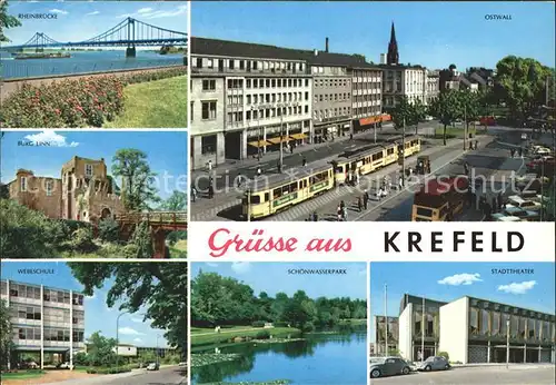 Krefeld Rheinbruecke Ostwall Burg Linn Webschule Schoenwasserpark Stadttheater Kat. Krefeld