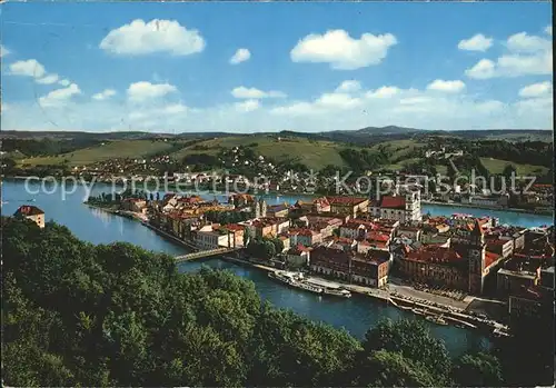 Passau Zusammenfluss Donau und Inn Stadtansicht Kat. Passau