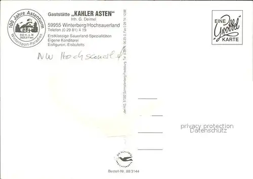 Winterberg Hochsauerland Gaststaette Kahler Asten Kat. Winterberg