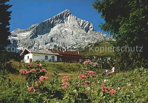 Garmisch Partenkirchen Kreuzalm am Kreuzeck mit Alpspitze Nordwand Kat. Garmisch Partenkirchen