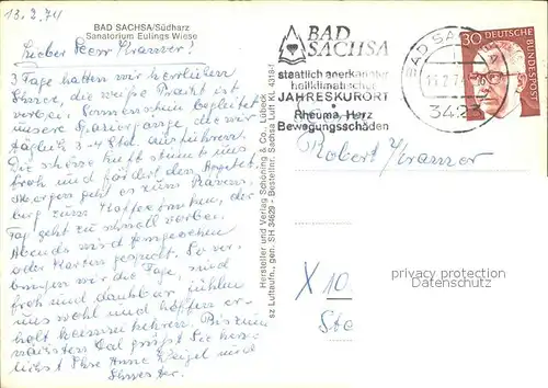 Bad Sachsa Harz Sanatorium Eulings Wiese Fliegeraufnahme Kat. Bad Sachsa