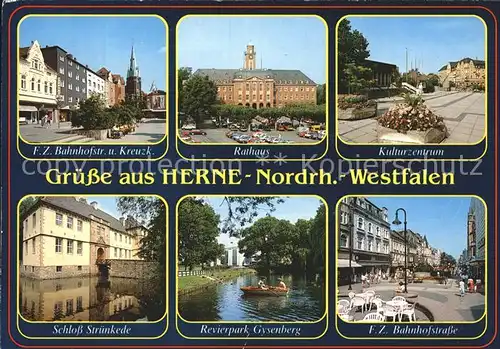 Herne Westfalen Bahnhofstr Kreuzkirche Rathaus Kulturzentrum Schloss Struenkede Revierpark Gysenberg  Kat. Herne