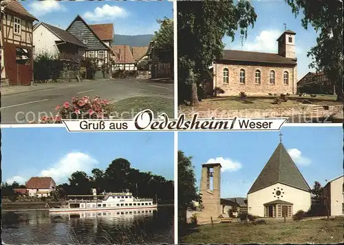 Oedelsheim Strassenpartie Kirchen Weserdampfer Kat. Oberweser