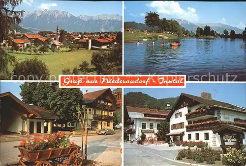 Niederaudorf mit Kaisergebirge Badesee Leiterwagen Dorfpartie Kat. Oberaudorf