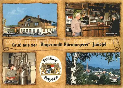Zwiesel Niederbayern Baerwurzerei Probierstube Destillierblase Ortsblick Kat. Zwiesel
