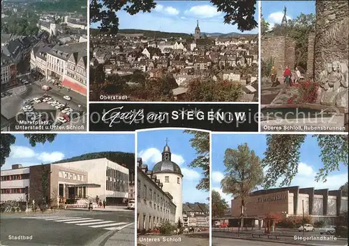 Siegen Westfalen Marktplatz Unterstadt Schloss Oberstadt Rubensbrunnen Stadtbad Siegerlandhalle Kat. Siegen